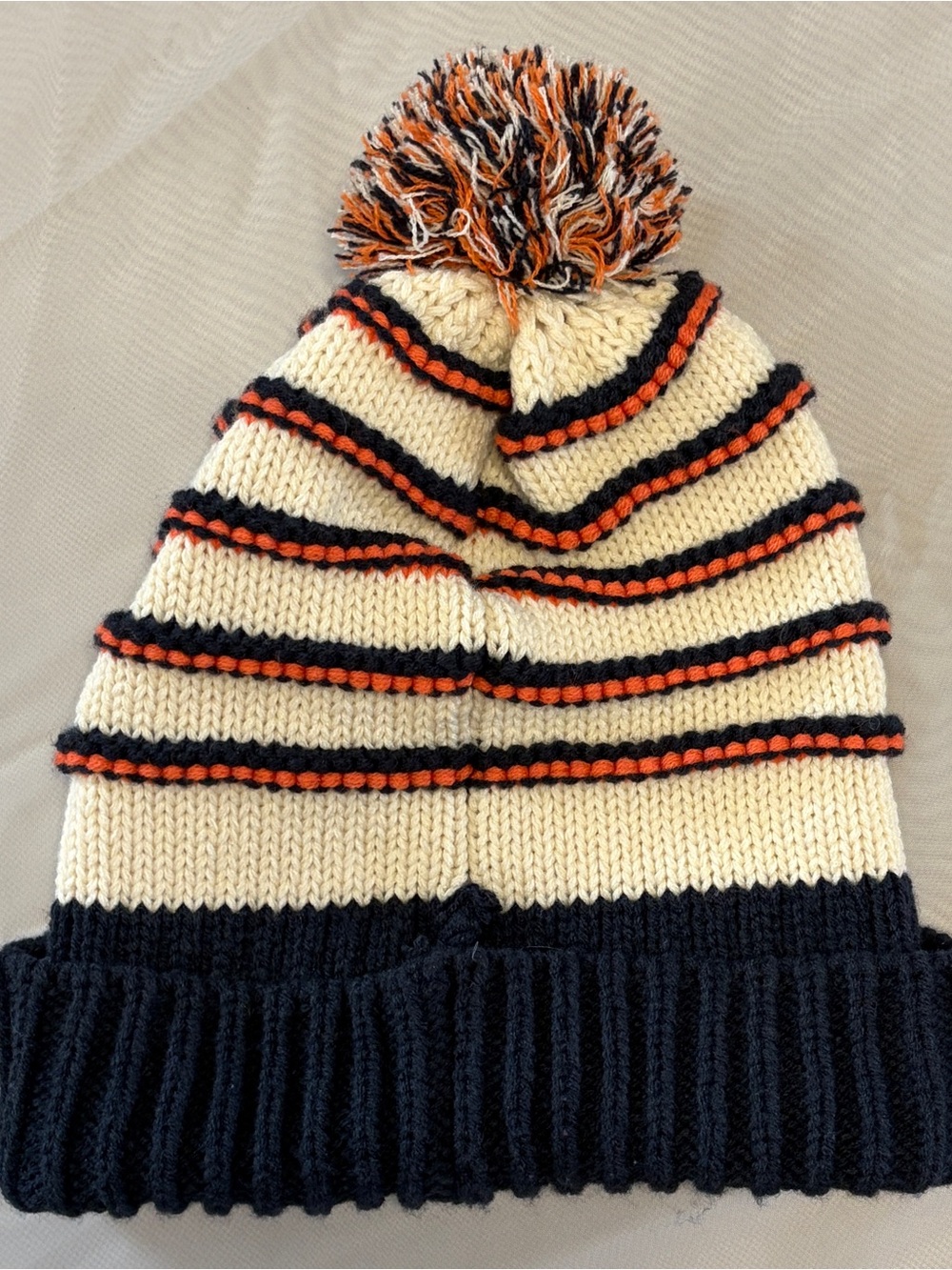 Denver Broncos Knit Pom Pom Beanie Hat Navy Orange Cream Unbranded - Picture 3 of 6